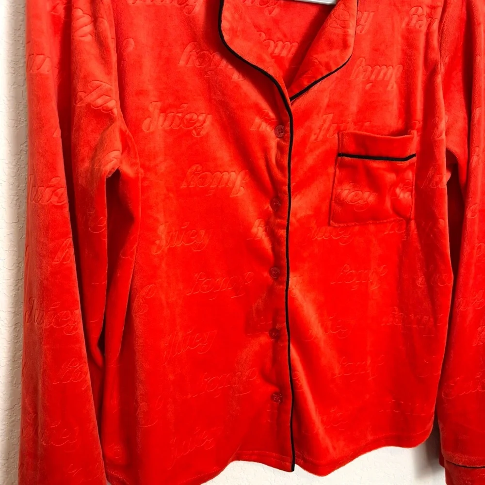 Juicy Couture Logo Embossed Vibrant Red Plush Velour Pajama Top Women’s Medium